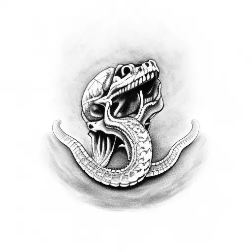 rattlesnake head as a skull with the rattle as spine virtabre tattoo design idea
