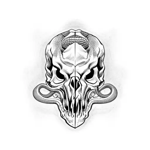 rattlesnake head as a skull with the rattle as spine virtabre tattoo design idea