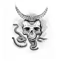 rattlesnake with a skull and rattle as a spine tattoo design idea