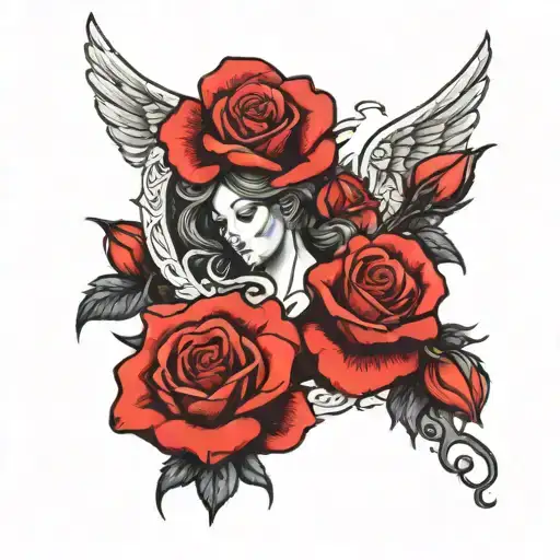 god,angels, roses red ink tattoo tattoo design idea