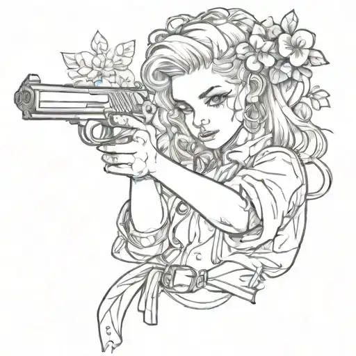 Girl with shamrock Holding pistol tattoo design idea