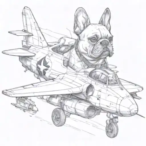 french Bulldog piloting a Fighter jet tattoo design idea