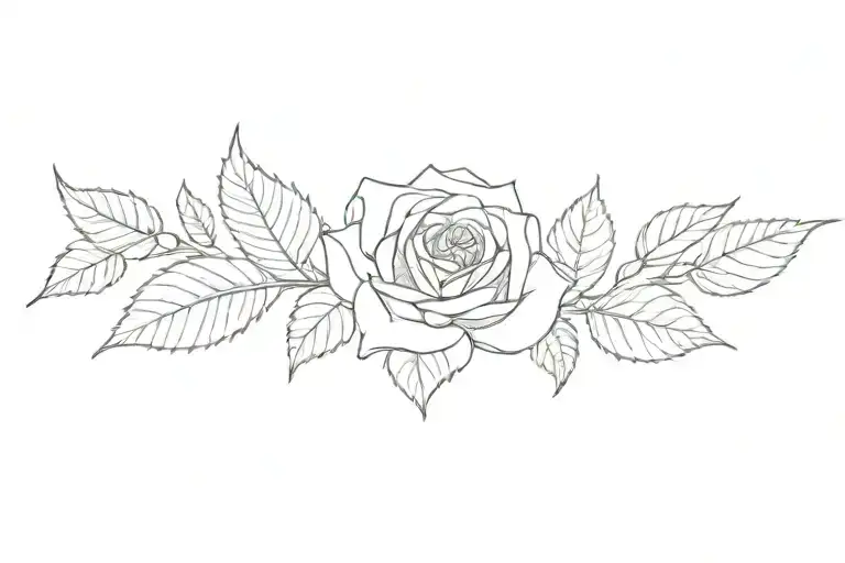 Rose with leaves fineline  tattoo design idea