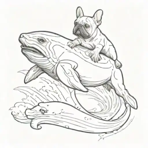 french Bulldog riding an Orca whale tattoo design idea