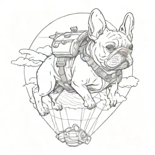 french Bulldog skydiving parachute tattoo design idea