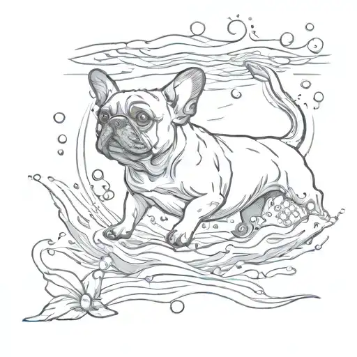 french Bulldog Diving in the ocean tattoo design idea
