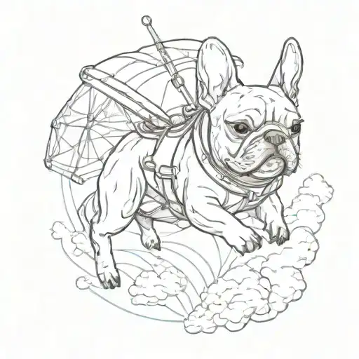 french Bulldog skydiving parachute tattoo design idea