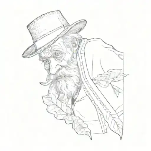 an old man with a hat and a leaf in his mouth tattoo design idea