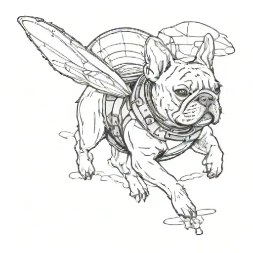french Bulldog skydiving parachute tattoo design idea