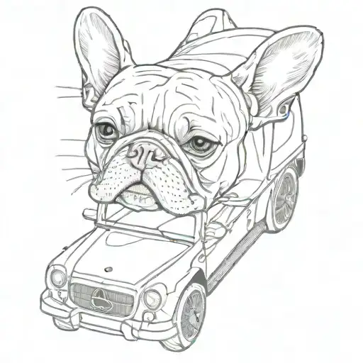 french Bulldog Drives a Mercedes amg tattoo design idea