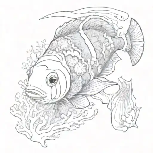 clownfish swimming among colorful coral tattoo design idea
