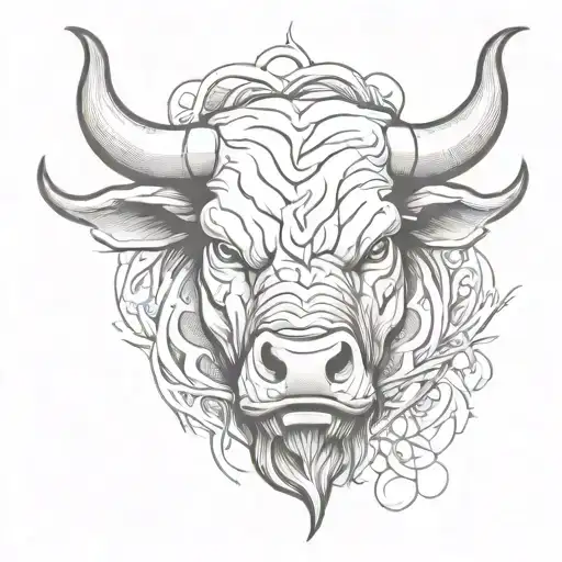 Bull head Front view angry tattoo design idea