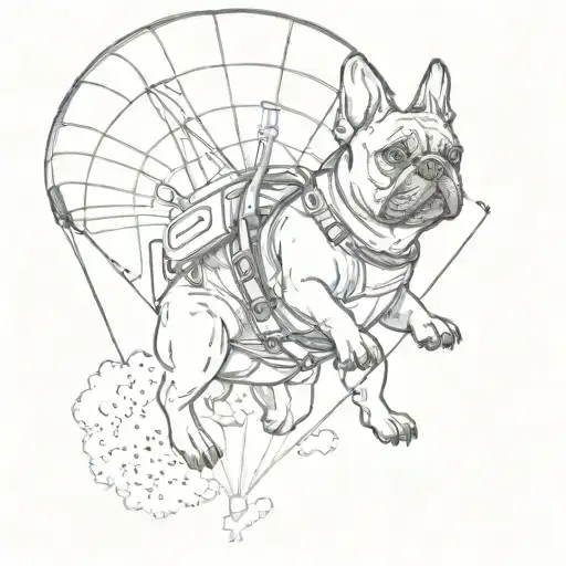 french Bulldog skydiving parachute tattoo design idea
