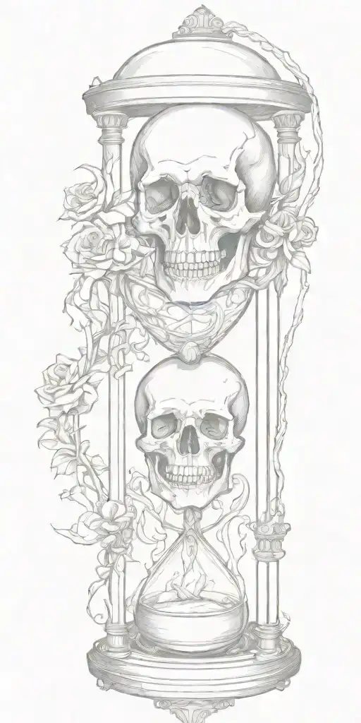 skull at the bottom of an hourglass tattoo design idea
