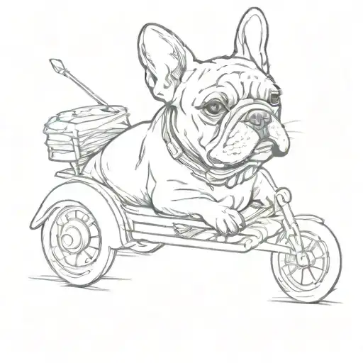 french Bulldog driving a car tattoo design idea