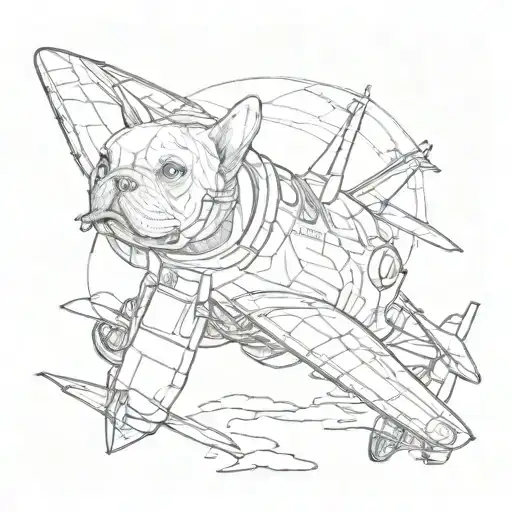 french Bulldog piloting a Fighter jet tattoo design idea