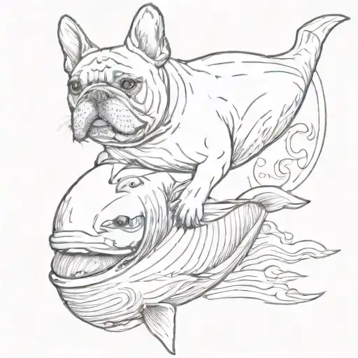 french Bulldog riding on an Orca whale tattoo design idea
