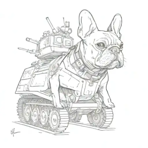 french Bulldog driving a tank tattoo design idea