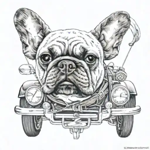 french Bulldog in a Mercedes amg tattoo design idea