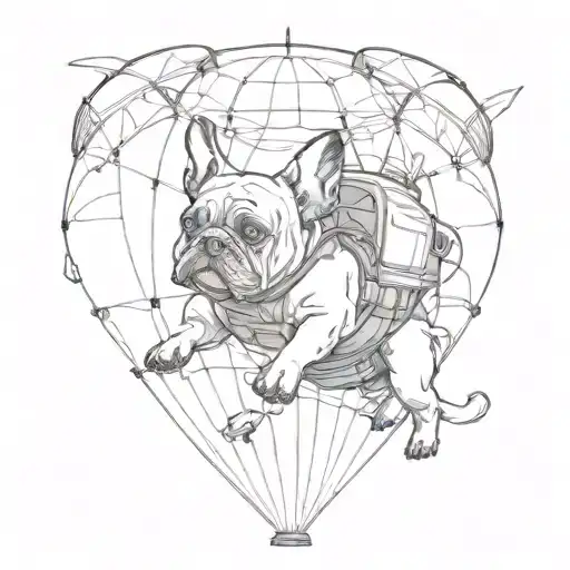 french Bulldog skydiving parachute tattoo design idea