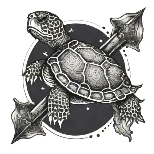 Turtle with a harpoon tattoo design idea