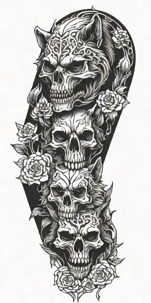skulls  wolf tattoo design idea