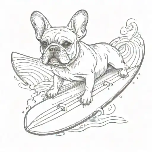 french Bulldog on a surfboard tattoo design idea