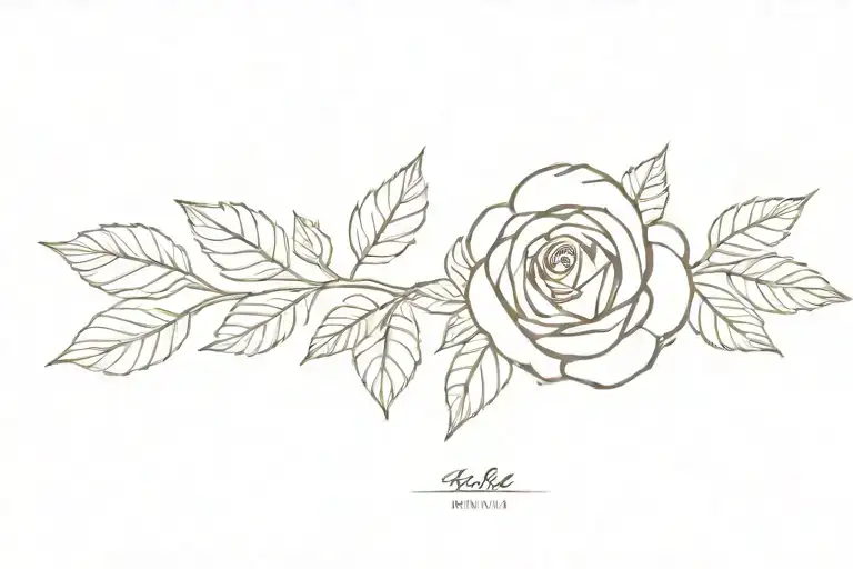 Rose with leaves fineline  tattoo design idea