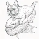 french Bulldog riding on an Orca whale tattoo design idea