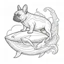 french Bulldog riding on an Orca whale tattoo design idea
