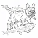 french Bulldog riding on an Orca whale tattoo design idea