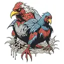 2 Chicken in a Spiderman costume with shark teeth tattoo design idea