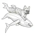 french Bulldog riding on an Orca whale tattoo design idea