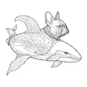 french Bulldog riding on an Orca whale tattoo design idea
