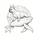 french Bulldog riding on an Orca whale tattoo design idea