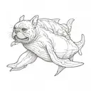 french Bulldog riding on an Orca whale tattoo design idea