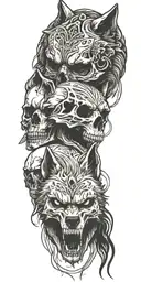skulls  wolf tattoo design idea