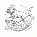 french Bulldog riding on an Orca whale tattoo design idea