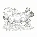 french Bulldog riding on an Orca whale tattoo design idea