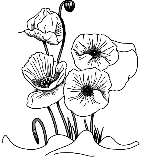 morning glory poppy and snowdrop flowers all in a bunxh tattoo design idea
