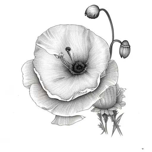 morning glory poppy and snowdrop flowers all in a small bunch thin and dainty tattoo design idea