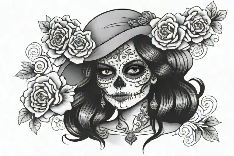 catrina with medium hair tattoo design idea