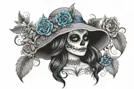 catrina with blue flowers tattoo design idea