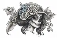 catrina with blue flowers tattoo design idea