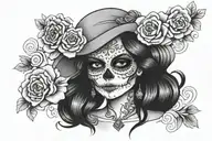 catrina with medium hair tattoo design idea