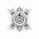 crescent moon with 4 stars, surrounded by flowers for April, May, August, and October tattoo design idea