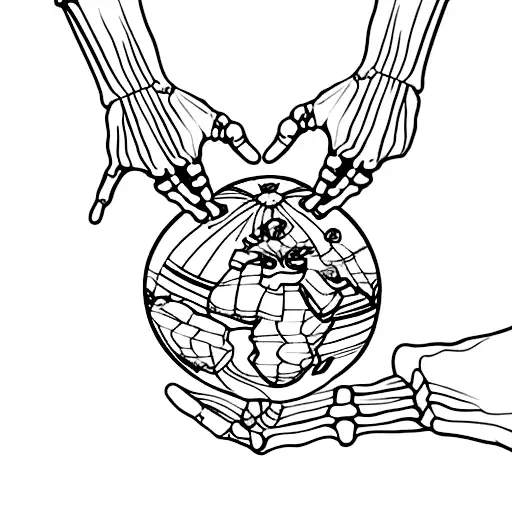 skeleton hand holding earth tattoo design idea