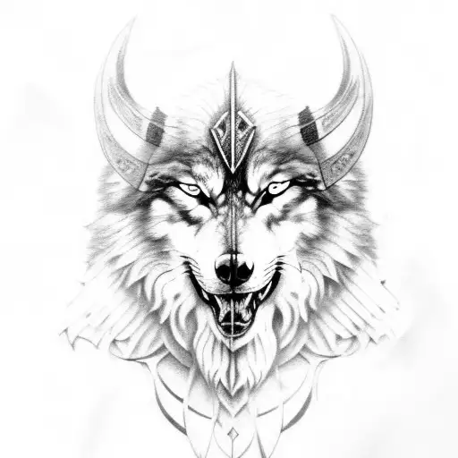 viking Odin and wolf tattoo design idea