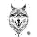 viking Odin and wolf tattoo design idea