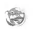 crescent mountain ocean  tattoo design idea